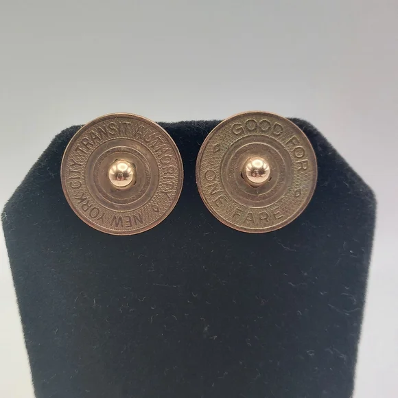 Vtg Subway Token Artisan Earrings, Unique! - Picture 5 of 7